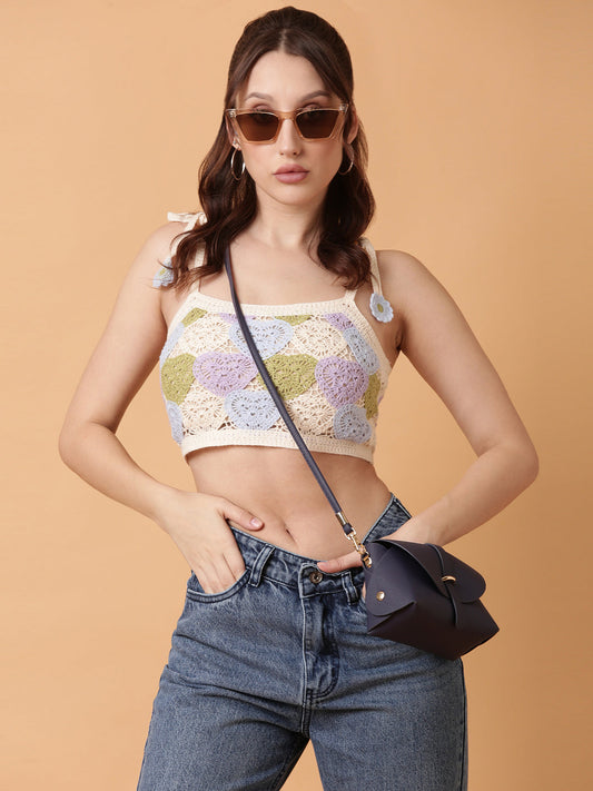 Women's Blue Crochet Crop Top