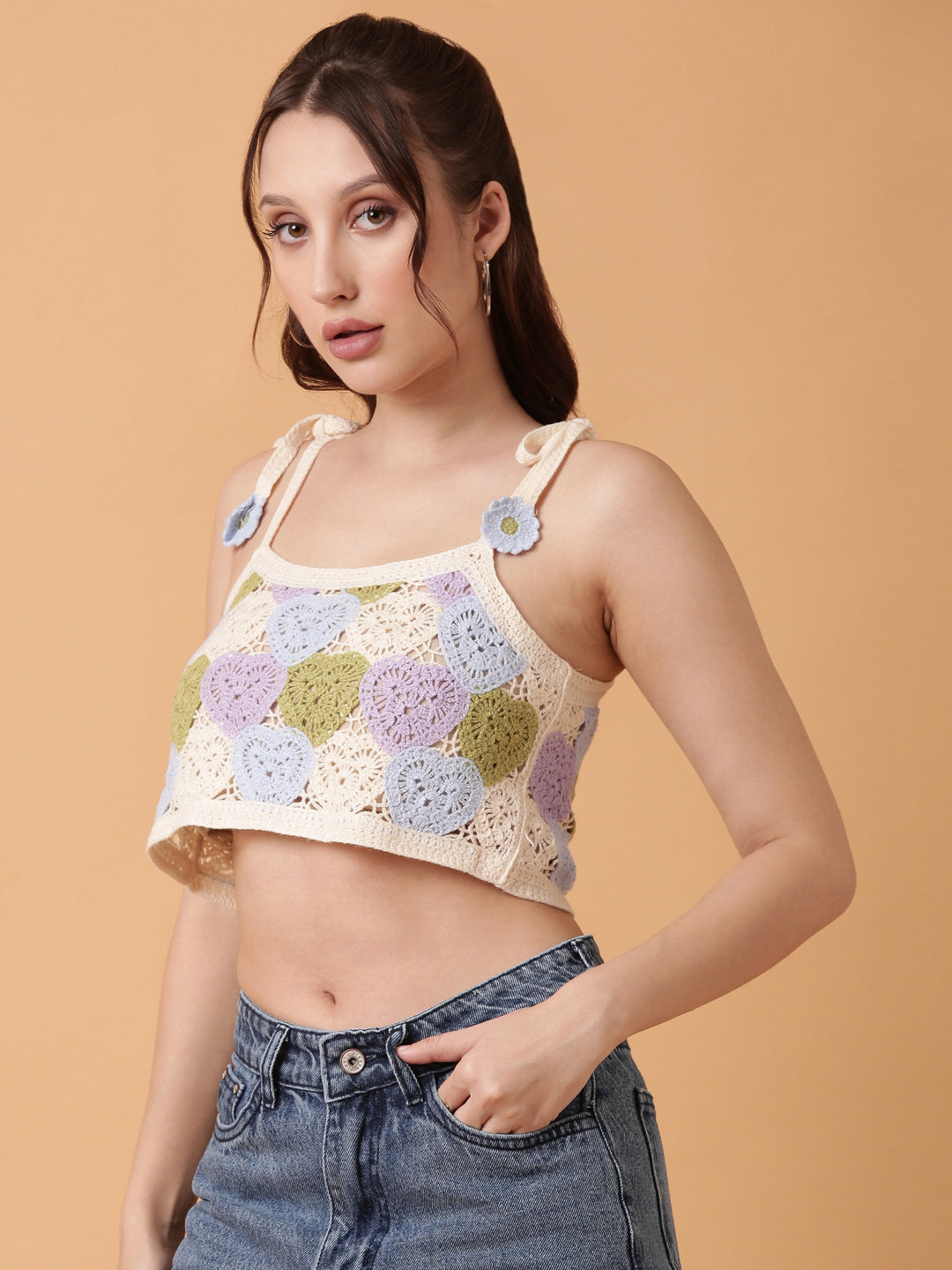 Women's Blue Crochet Crop Top