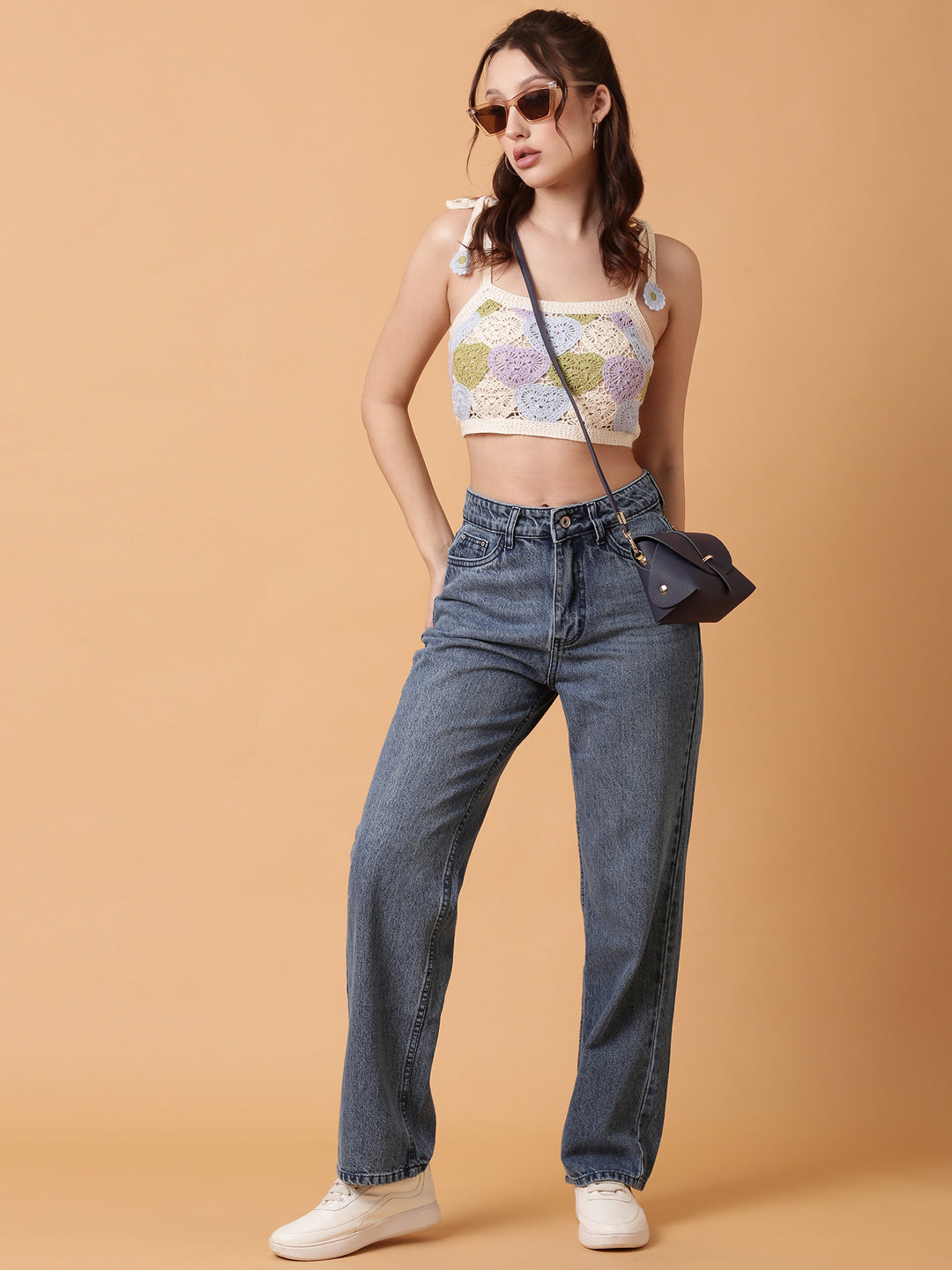 Women's Blue Crochet Crop Top