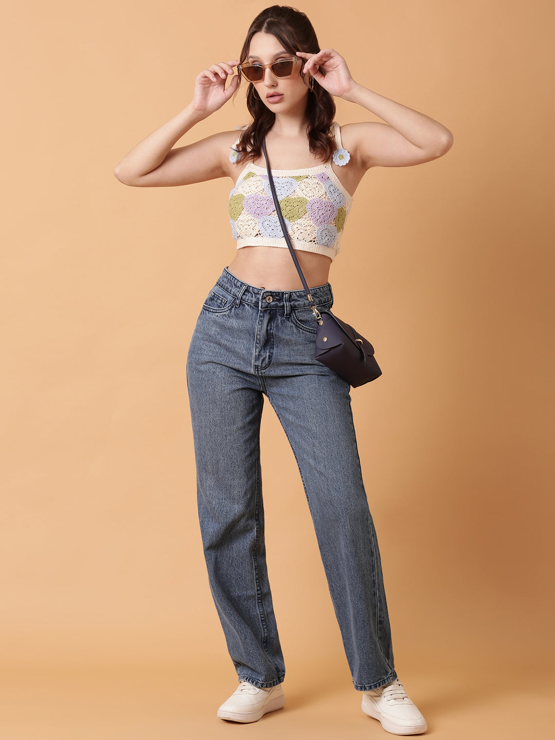 Women's Blue Crochet Crop Top