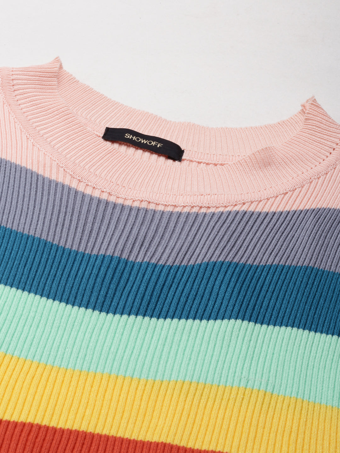 Women's Multi Striped Fitted Acrylic Crop Top