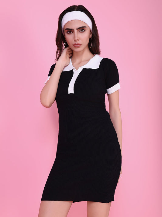 Women's Black Self Design Bodycon Dress