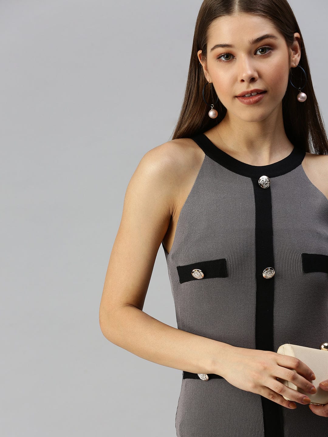Women's Grey Embellished Bodycon Dress