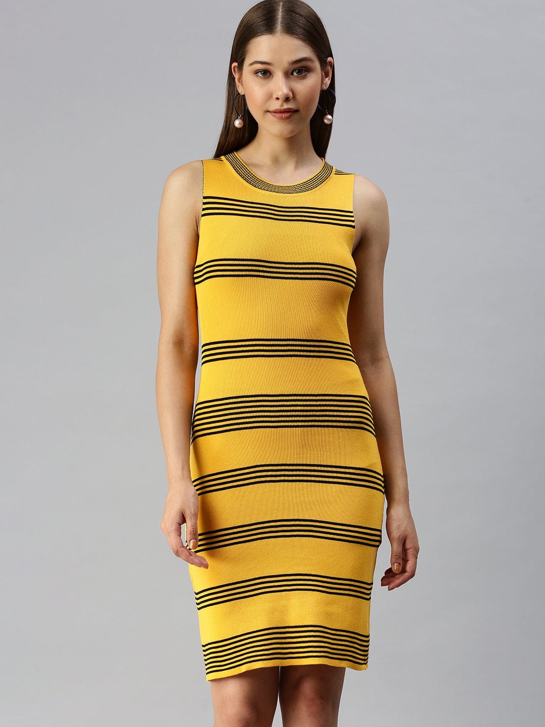 Women's Yellow Striped Bodycon Dress
