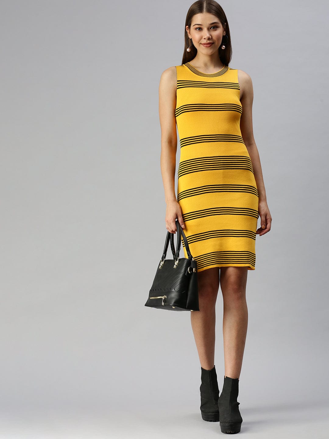 Women's Yellow Striped Bodycon Dress