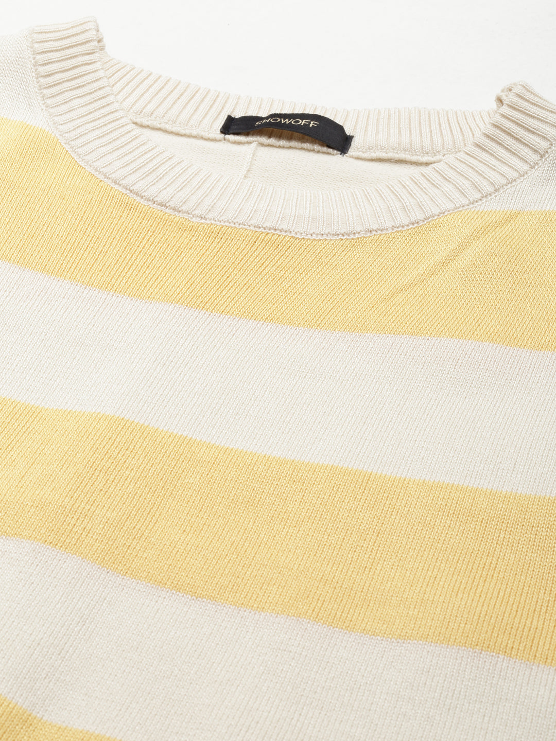 Women's Cream Striped Ribbed Crop Top