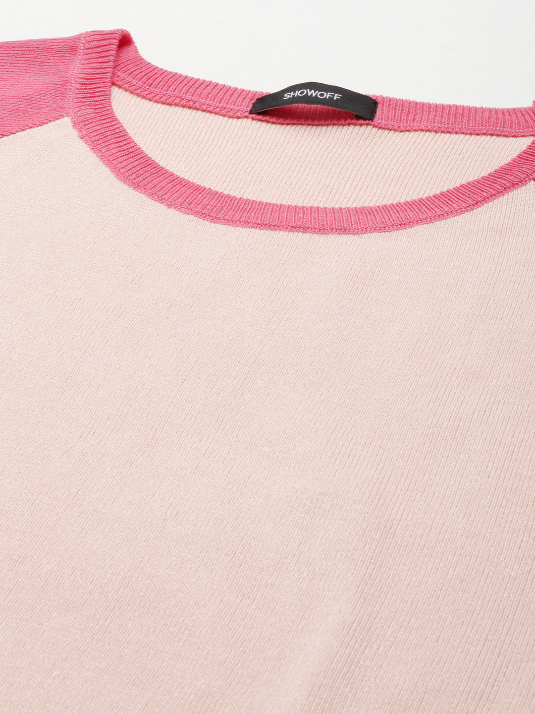 Women's Peach Colour blocked Acrylic Crop Top