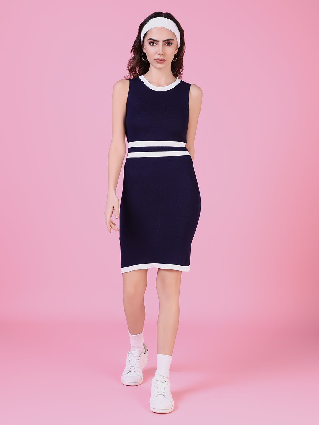 Women's Navy Blue Striped Bodycon Dress