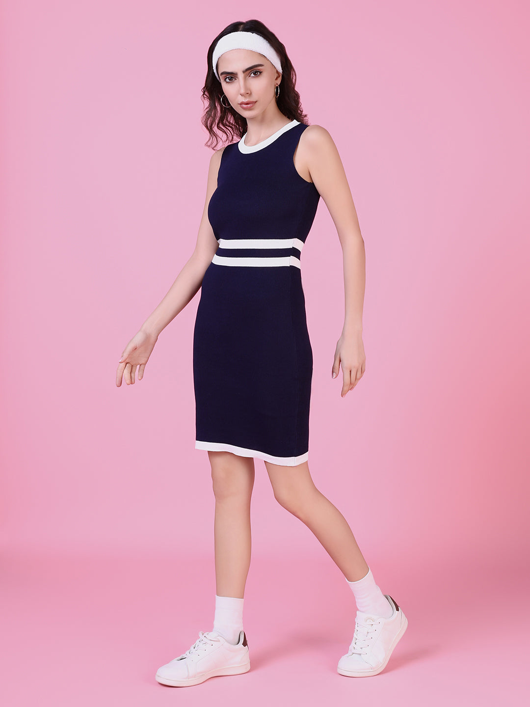 Women's Navy Blue Striped Bodycon Dress