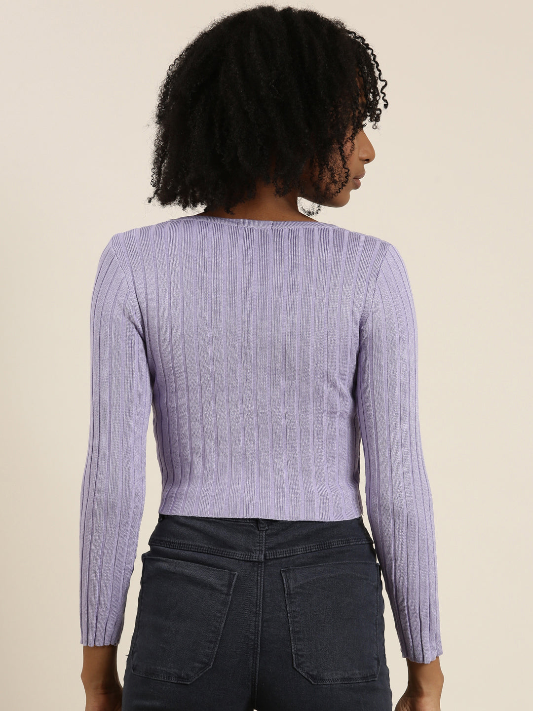Women's Lavender Ribbed Cut Outs Cotton Crop Top